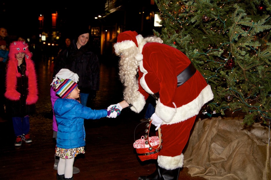 Santa talks to the kids at the tree lighting