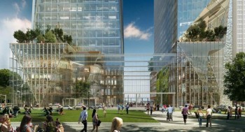 A projected image of what the two tower harbor garage plans to look like.