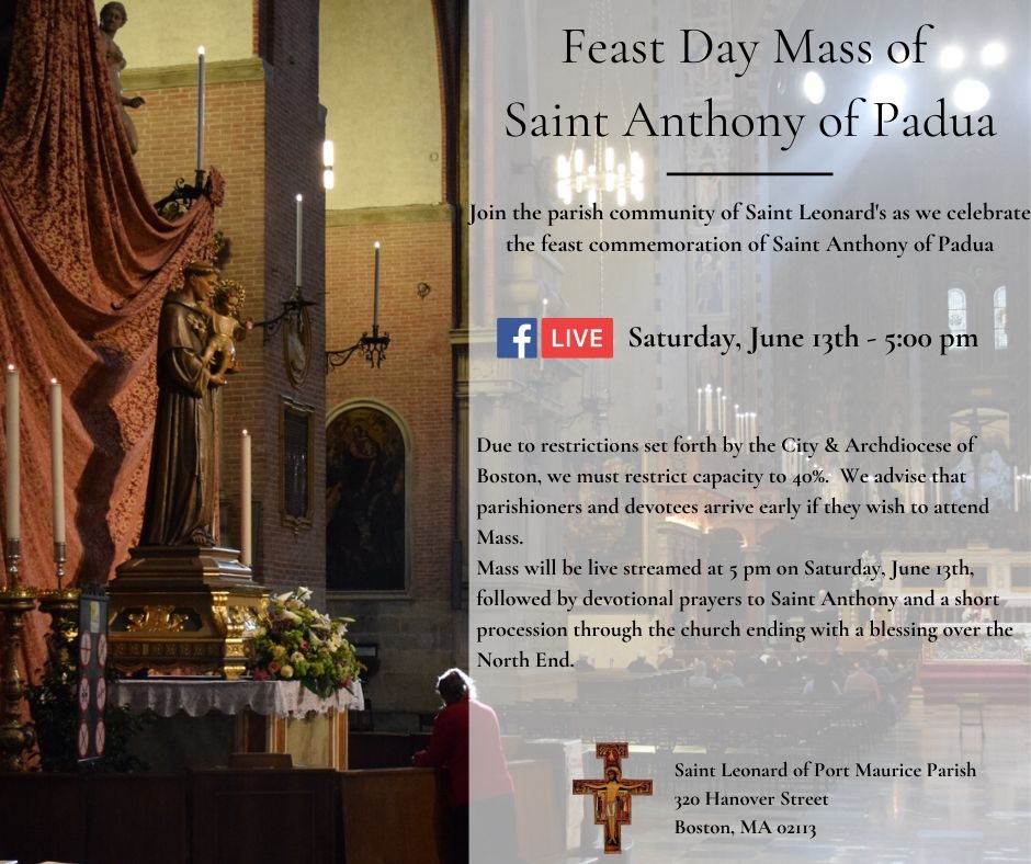 Celebration Of The Transitus Of Saint Anthony Of Padua Feast Day Mass June 12 13 Northendwaterfront Com